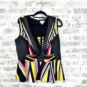 Bisous Bisous Geometric Corset Sleeveless Peplum Top XL